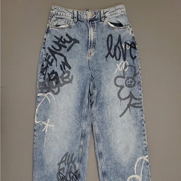 H&M Jeans Hm Divided Graffiti Distressed Jeans Poshmark